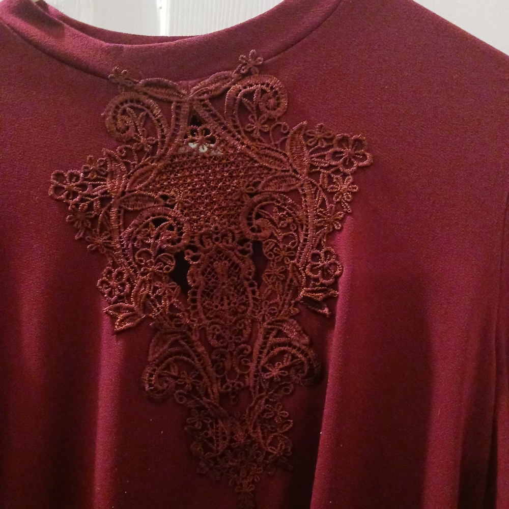 Burgundy lace detail soft shirt